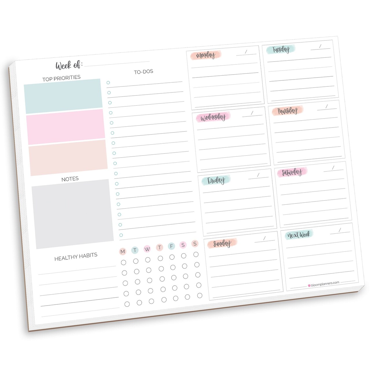 bloom daily planners Planning Pad, 8.5" x 11", Weekly To-Do List & Planner, Pastel
